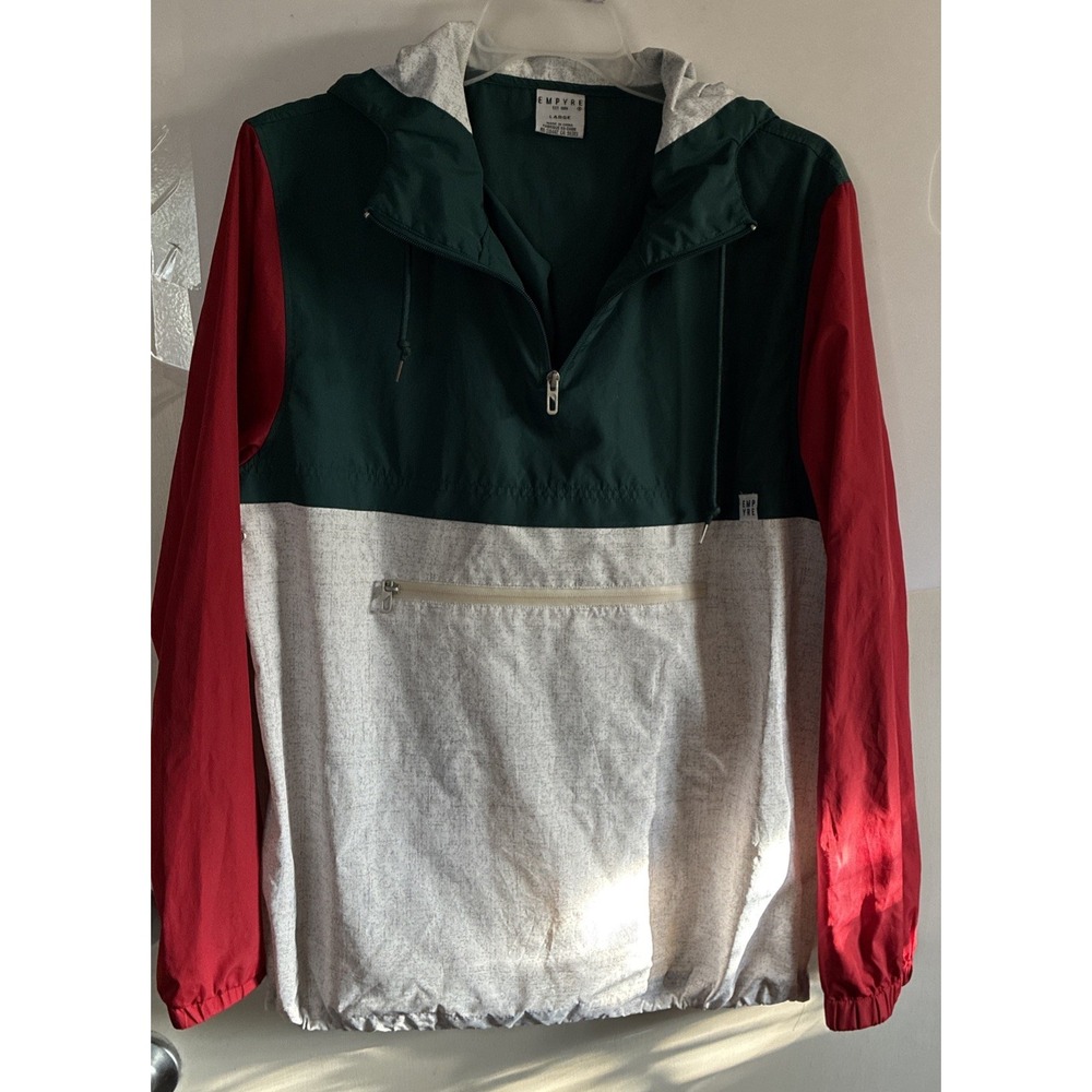 Empyre-VNTG 90s Windbreaker Front Pouch 1/4 Zip Hooded WindJacket Mens Sz L EUC
